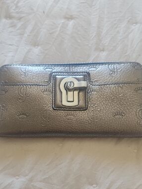 Juicy Couture Metallic Silver Logo-Embossed Zip Wallet